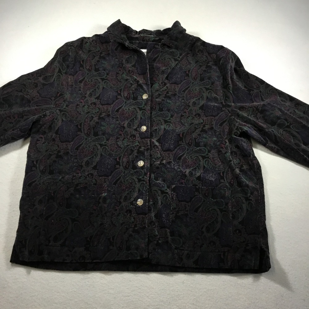 Jones Wear Sport Paisley Corduroy Button Down Shirt Purple Green Cotton Large